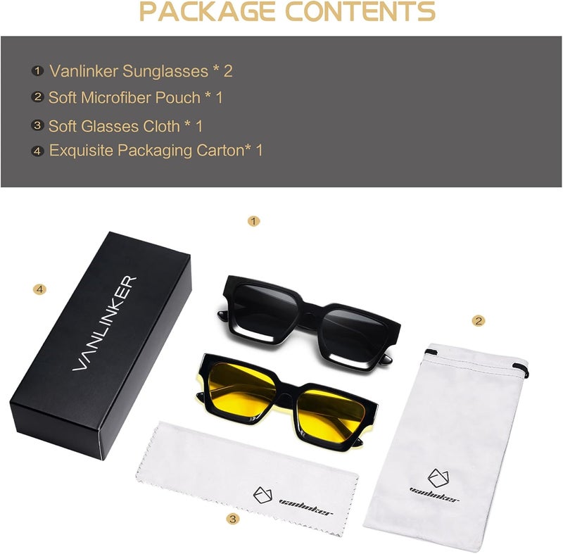 VANLINKER Thick Square Sunglasses for Men Women Retro Chunky Rectangle Shades UV400 Protection VL9731 - Image 5